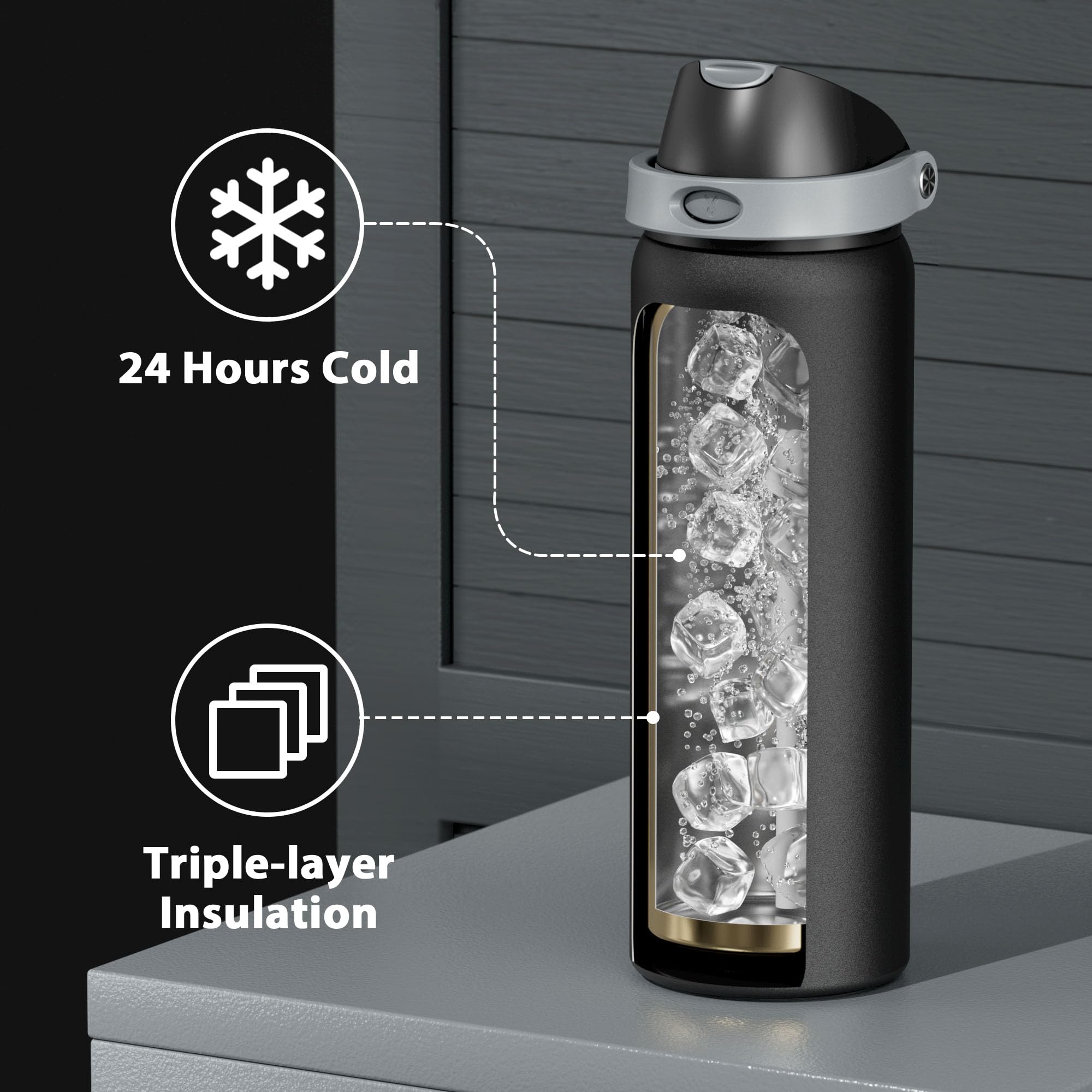 Meoky bottle's wide mouth simplifies cleaning and ice addition.