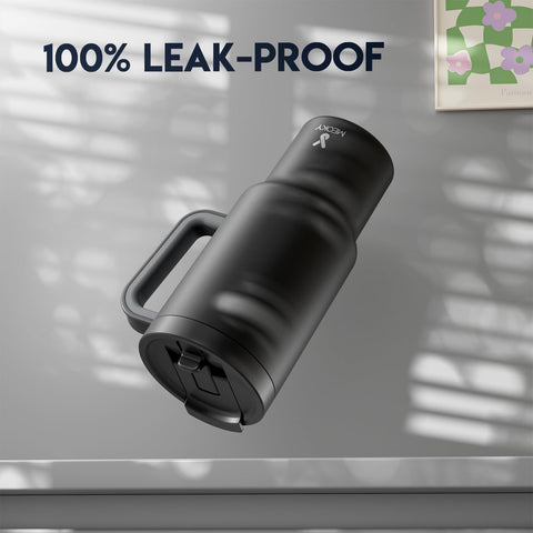 Meoky 32 oz tumbler fits most cup holders for on-the-go hydration.