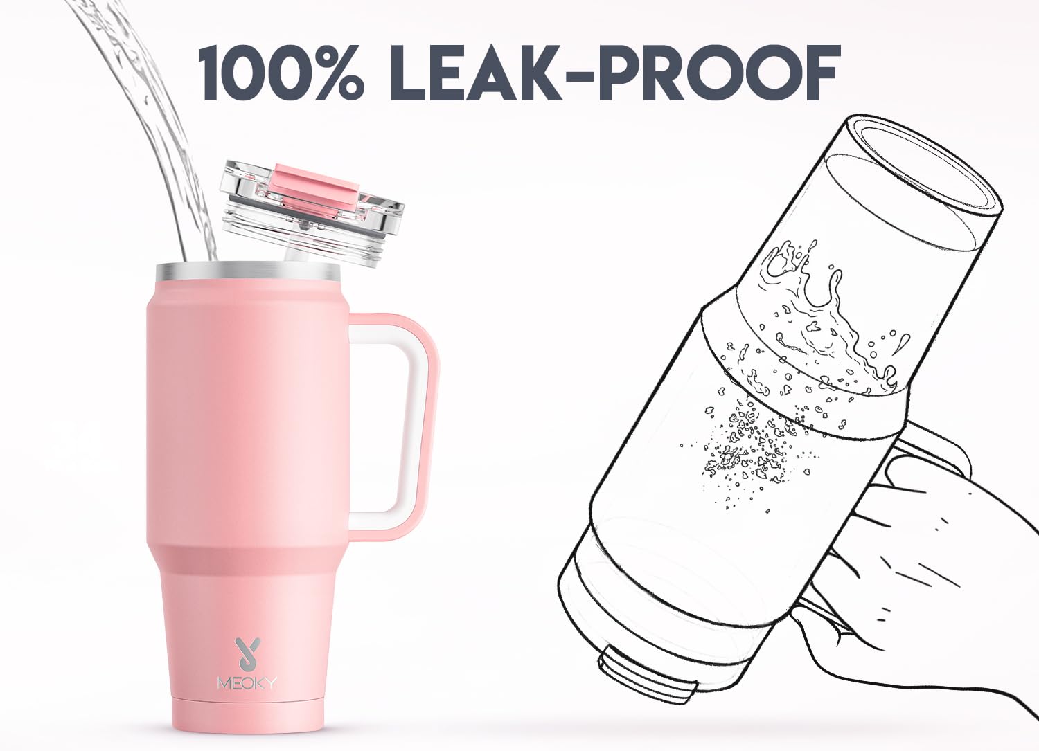 Meoky 32 oz tumbler double-wall insulation keeps beverages cold longer and reduces condensation.
