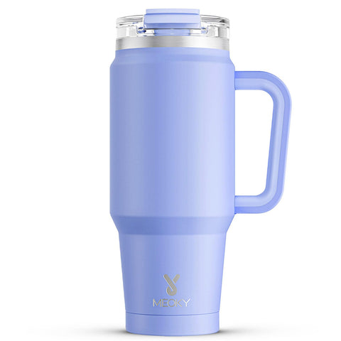 Meoky 32oz lilac tumbler with handle shows leak-proof performance for on-the-go hydration