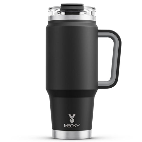 Meoky 32 oz tumbler with handle and straw lid for easy on-the-go sipping.