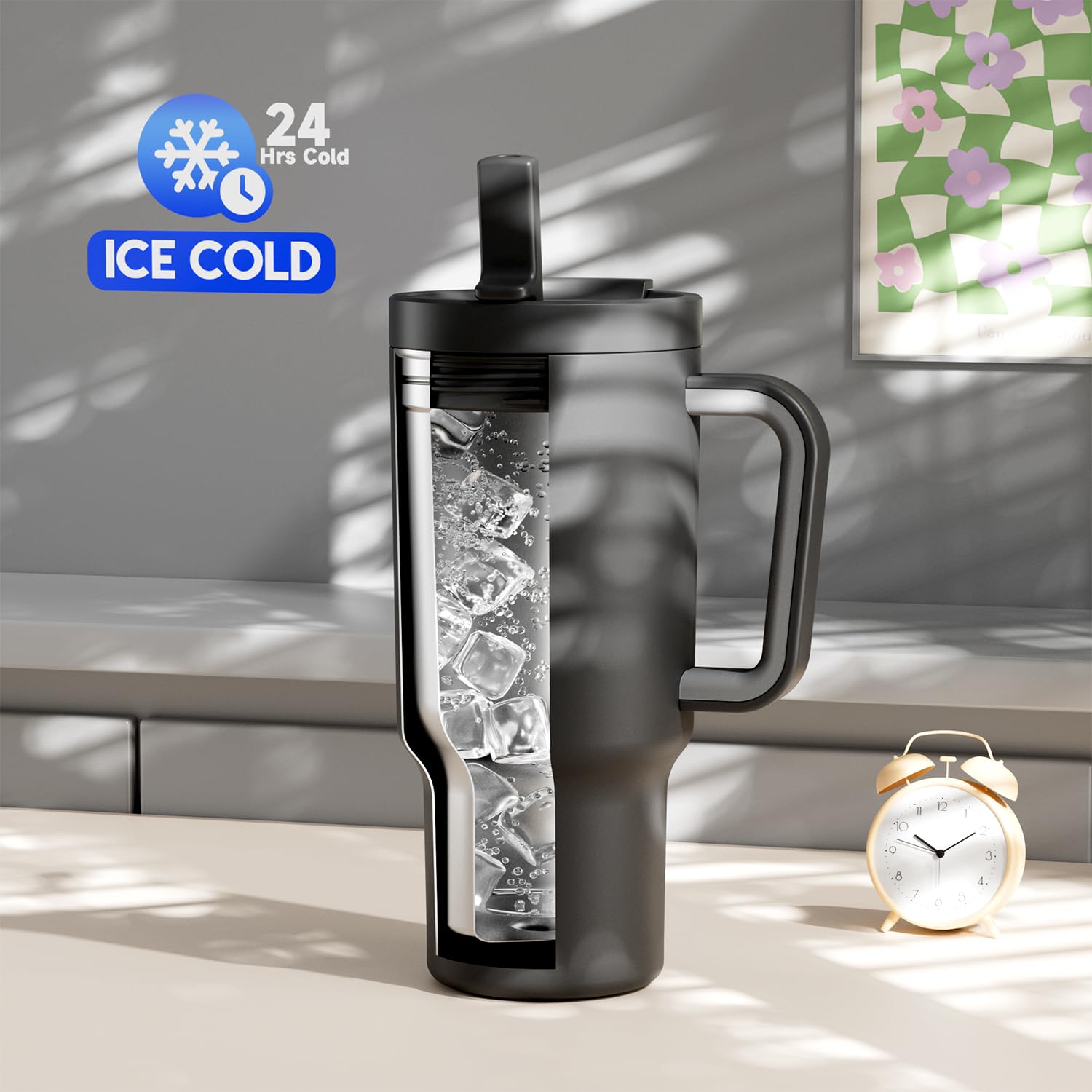 Meoky tumbler lid and flip straw shown in night color for versatile drinking.