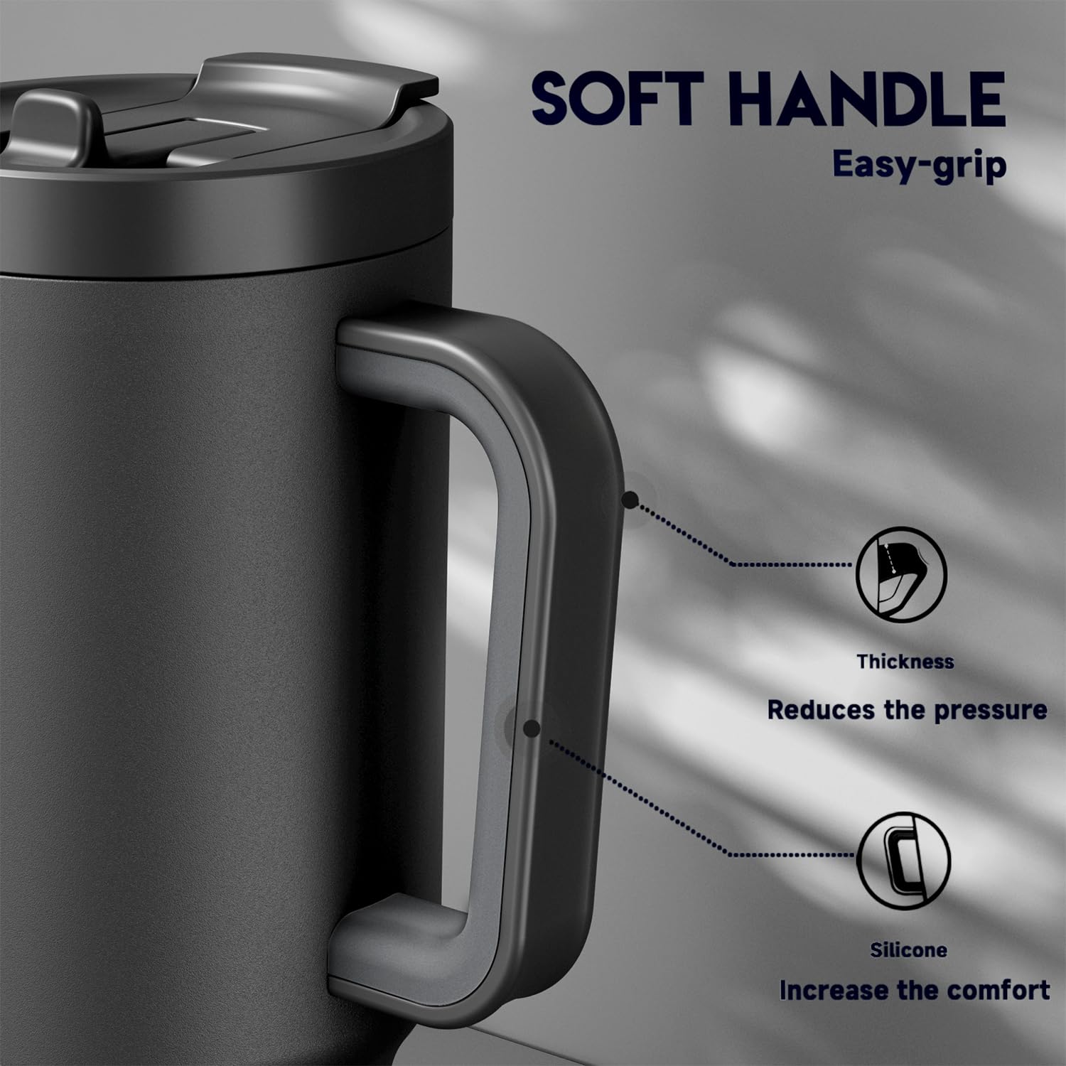 Non-slip base keeps Meoky tumbler steady during daily use.