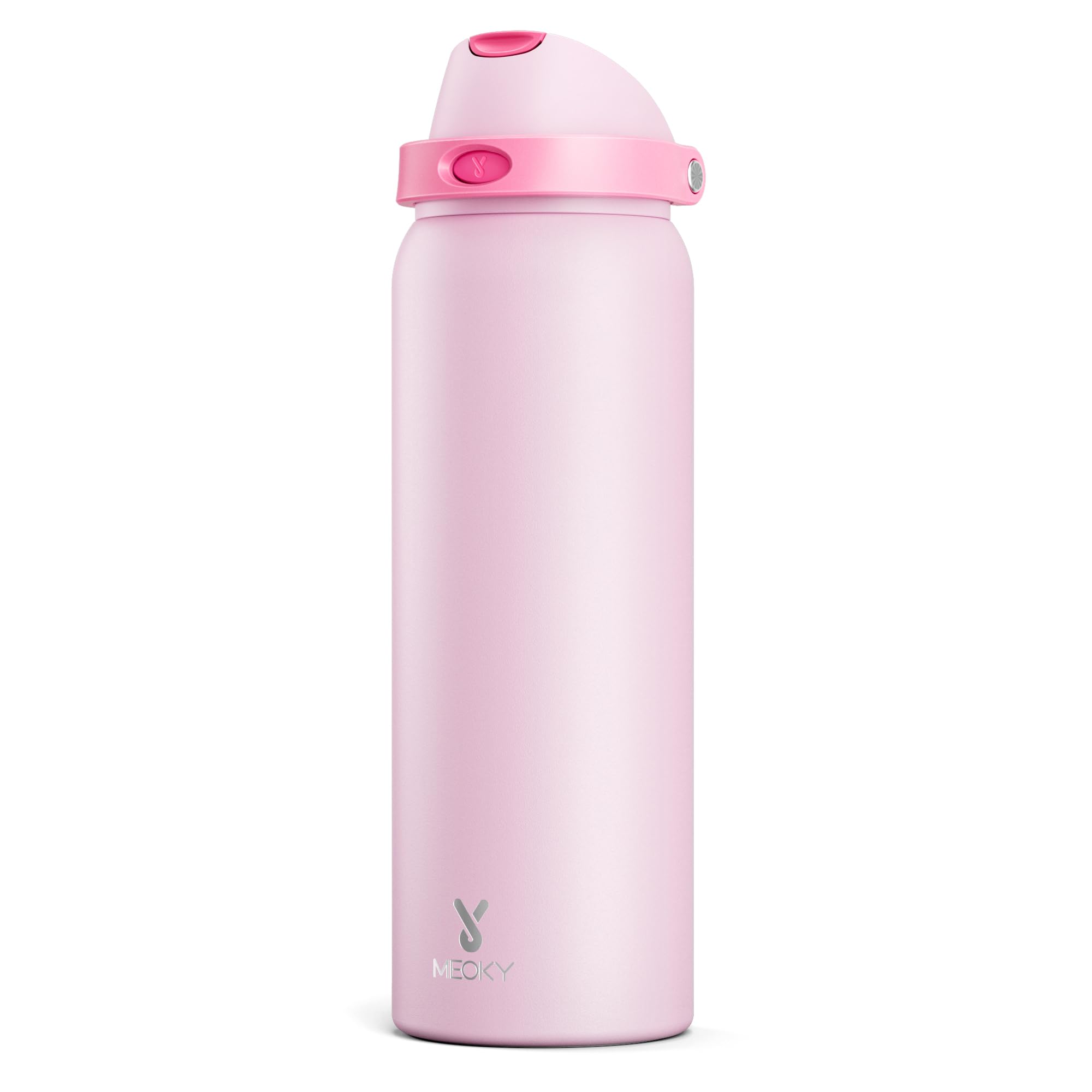 Meoky 40 oz bottle with 2-in-1 lid pours easily for workouts and travel.