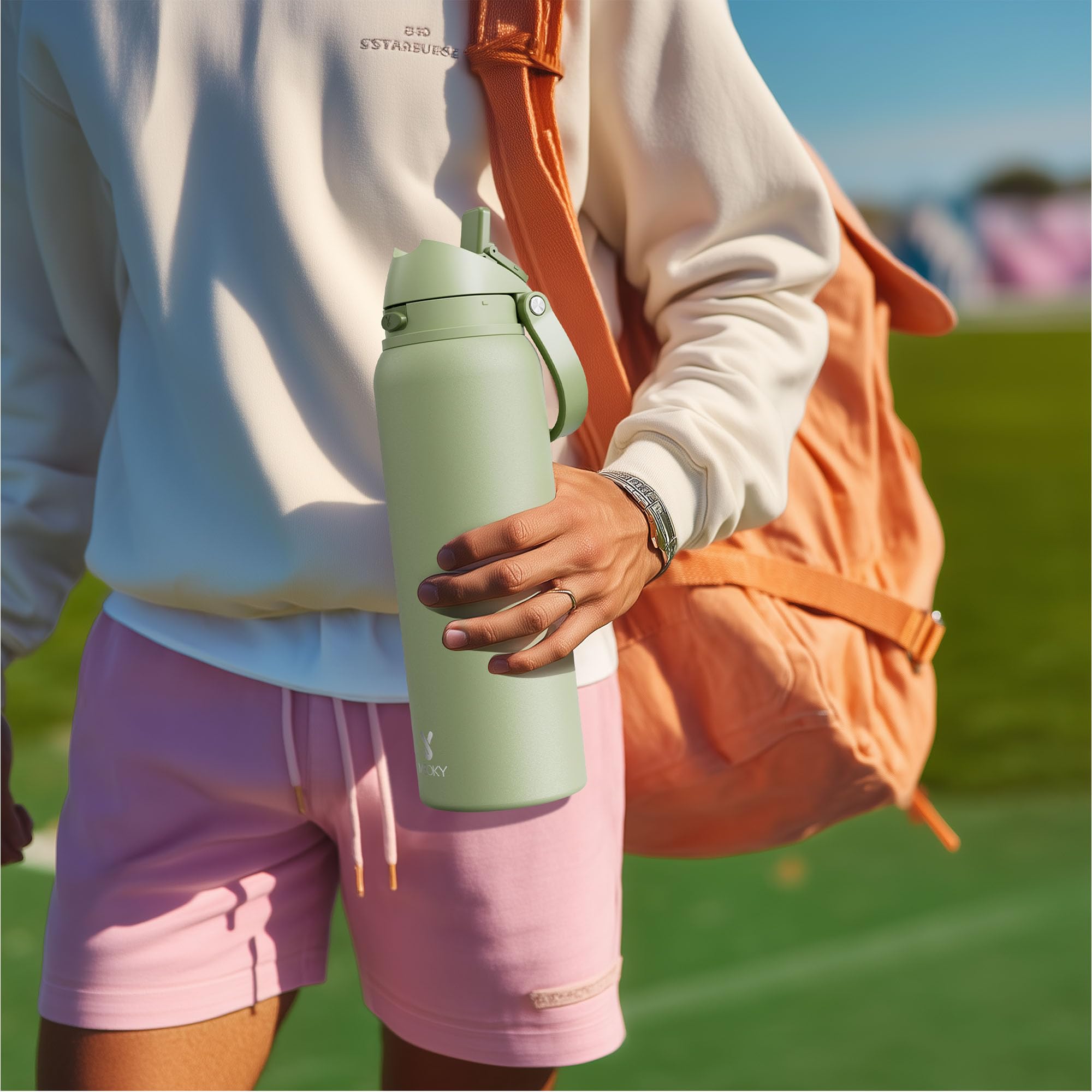 Meoky bottle 2-in-1 lid sip mode for quick hydration during workouts.