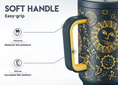 Meoky 40oz tumbler fits cup holders, easing commutes and desk journeys.