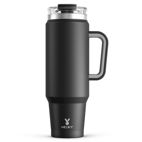 Meoky 40 oz tumbler with handle and straw for on-the-go hydration.