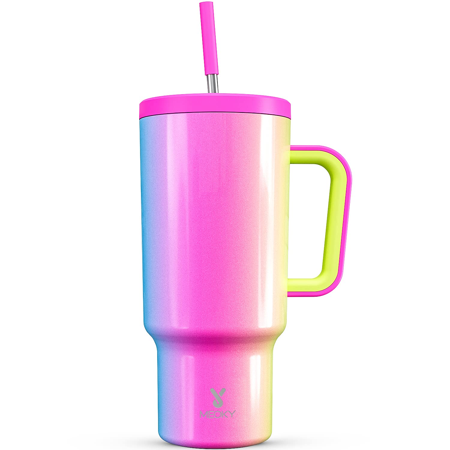 Meoky 40oz tumbler with handle keeps beverages at the desired temperature on the move.