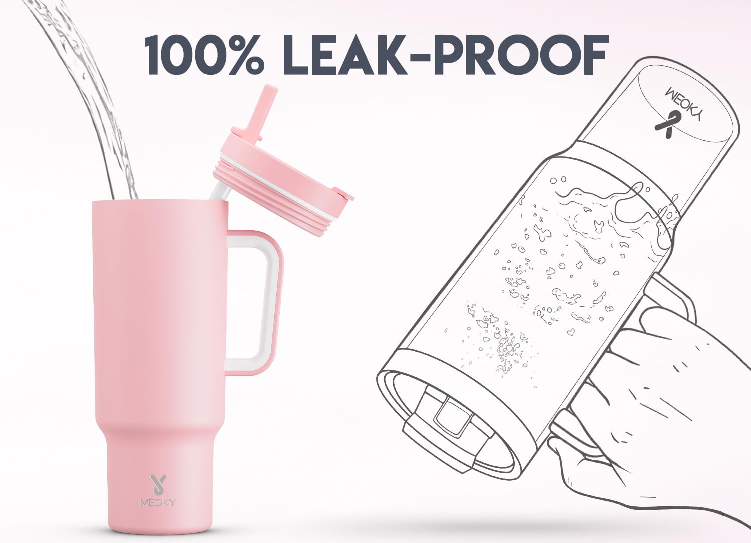 Meoky 40oz tumbler leak-proof design helps prevent spills