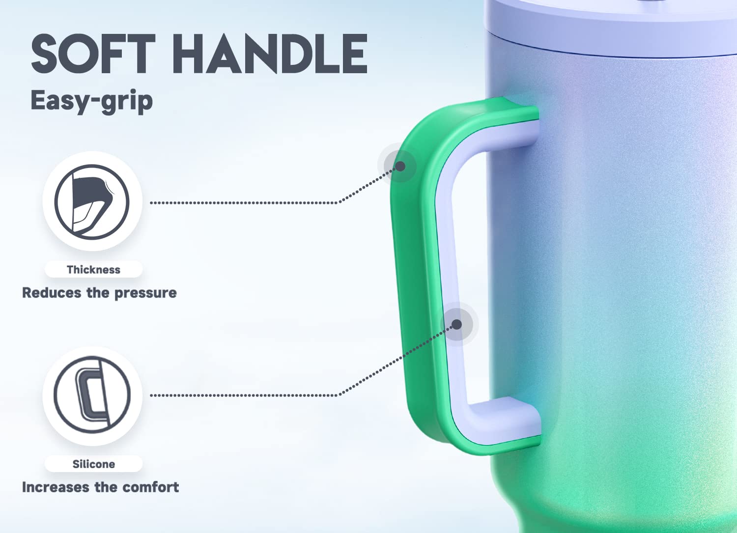 Meoky tumbler wide handle for comfortable grip