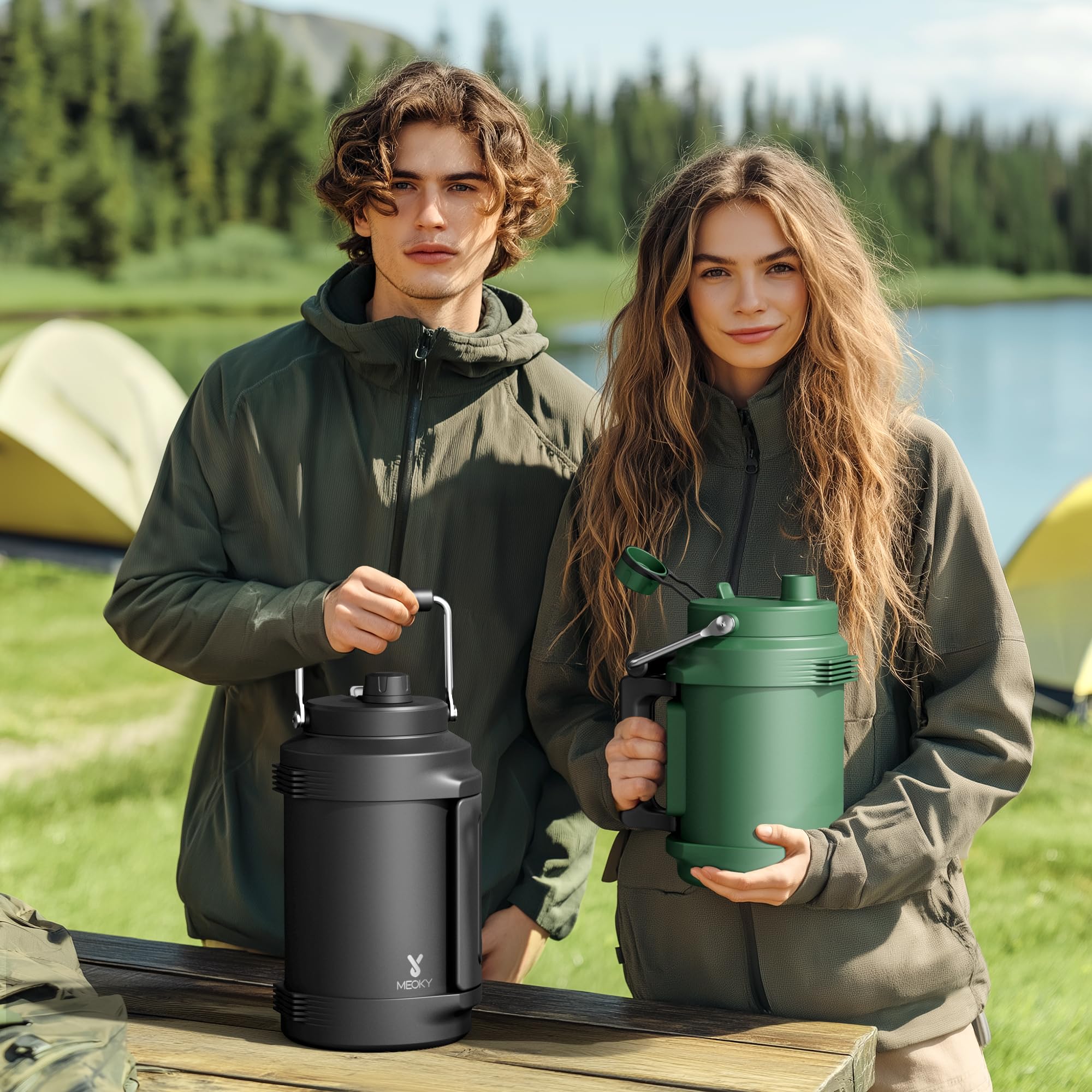 Meoky 64oz bottle stays cold with triple-wall insulation and ice retention