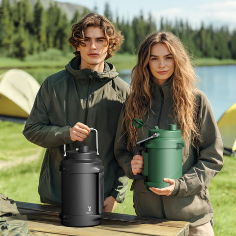 Meoky 64oz bottle stays cold with triple-wall insulation and ice retention