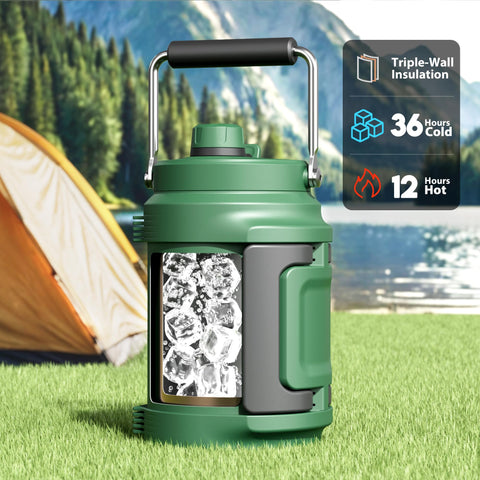 Meoky 64oz bottle with fold-out side handle for secure trail grip