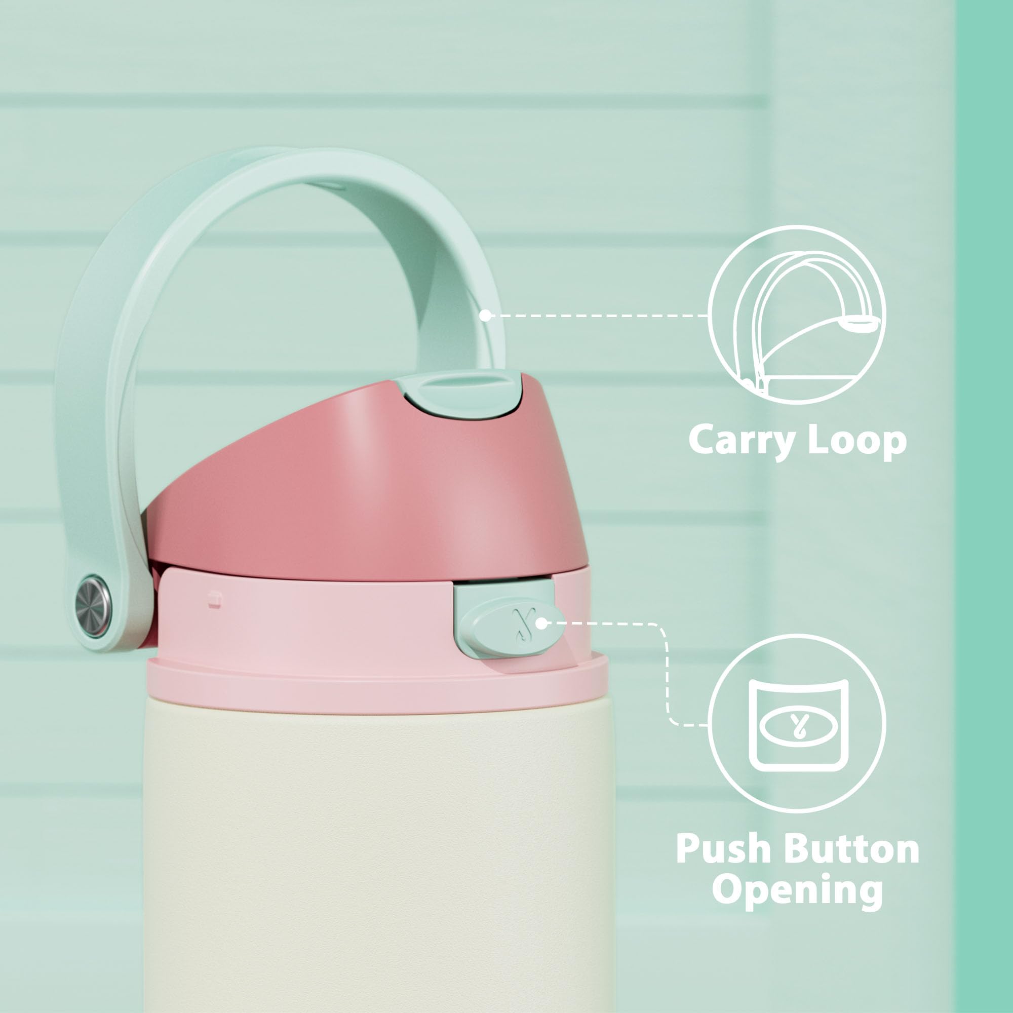Leak-proof seal and carry loop prevent spills during travel.