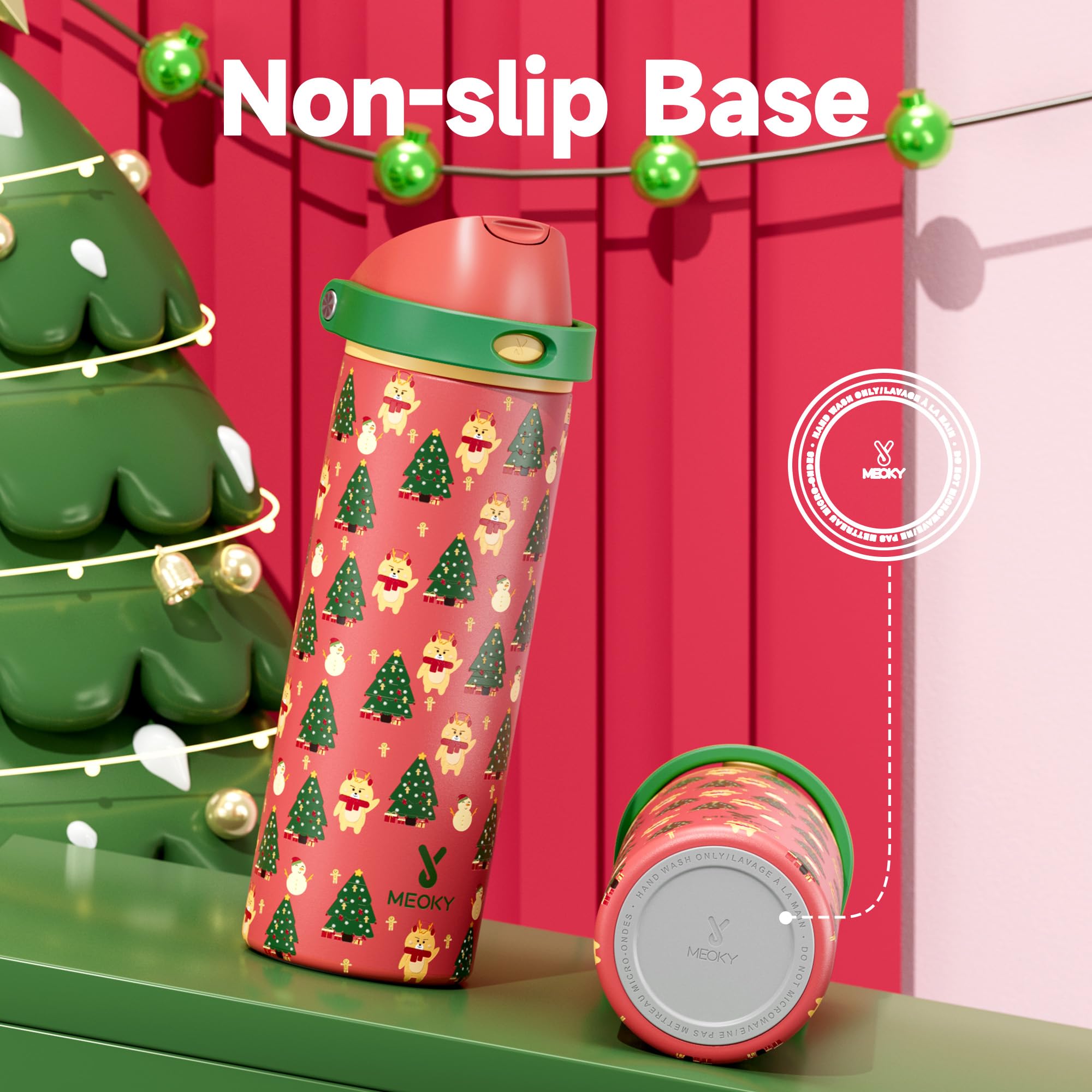 Meoky Christmas bottle fits most car cup holders for travel.