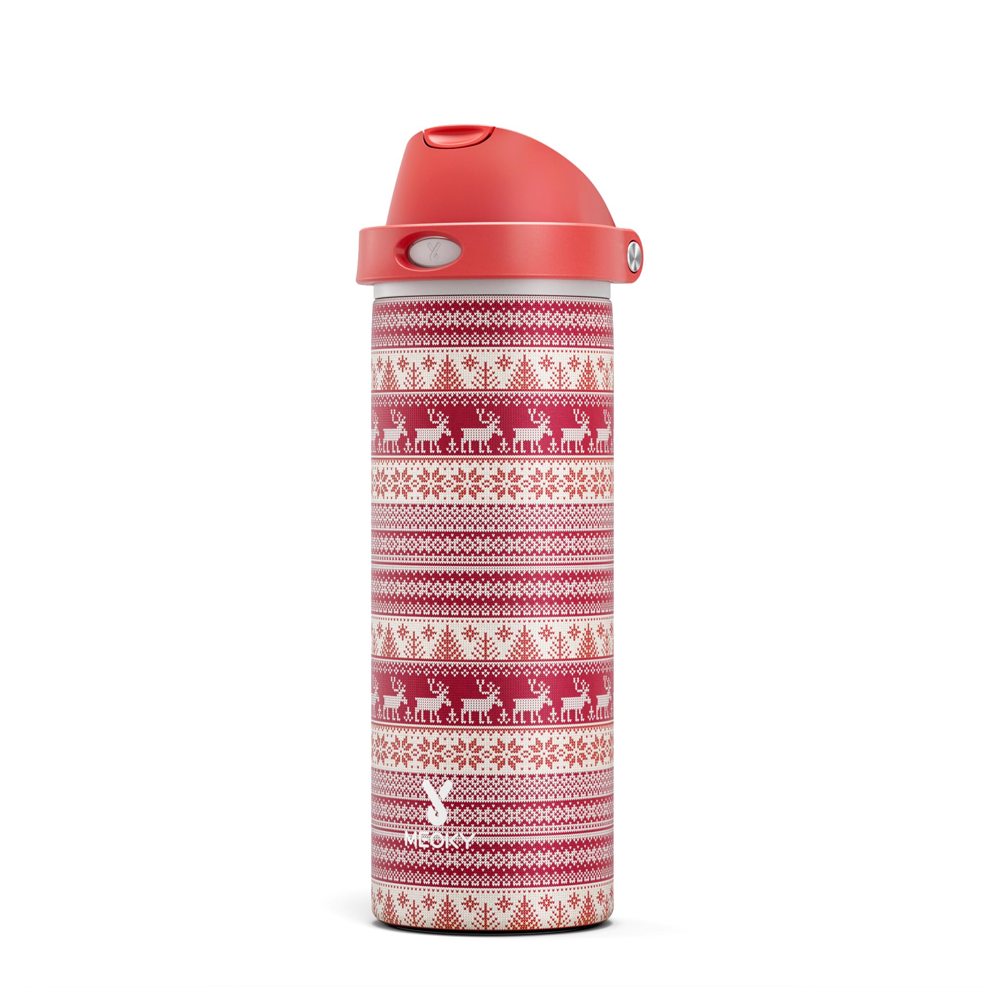 Meoky Christmas-pattern bottle featuring festive design for seasonal hydration on the go.