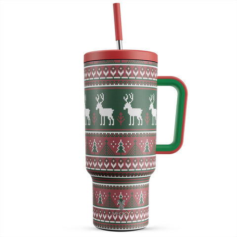 Meoky Christmas tumbler with handle and straw, easy to grip for festive sipping
