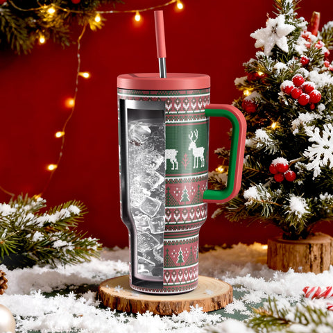 Meoky Christmas tumbler with lid and straw for spill-free travel