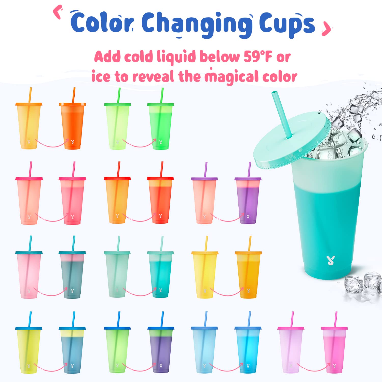 Meoky cups reacting to cold beverages, perfect for fun parties and family gatherings.