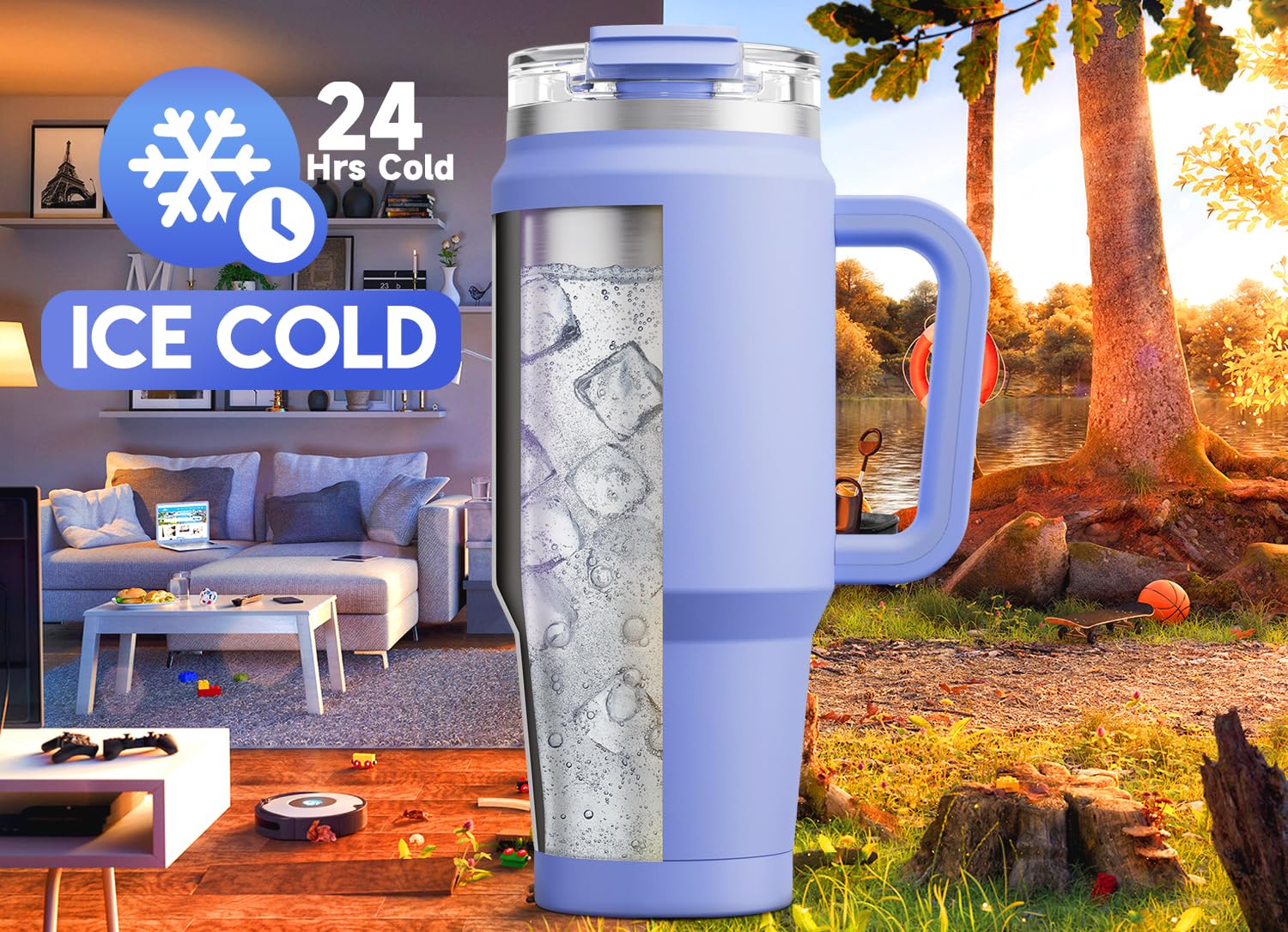 Meoky double-wall insulation keeps beverages cold for 24 hours