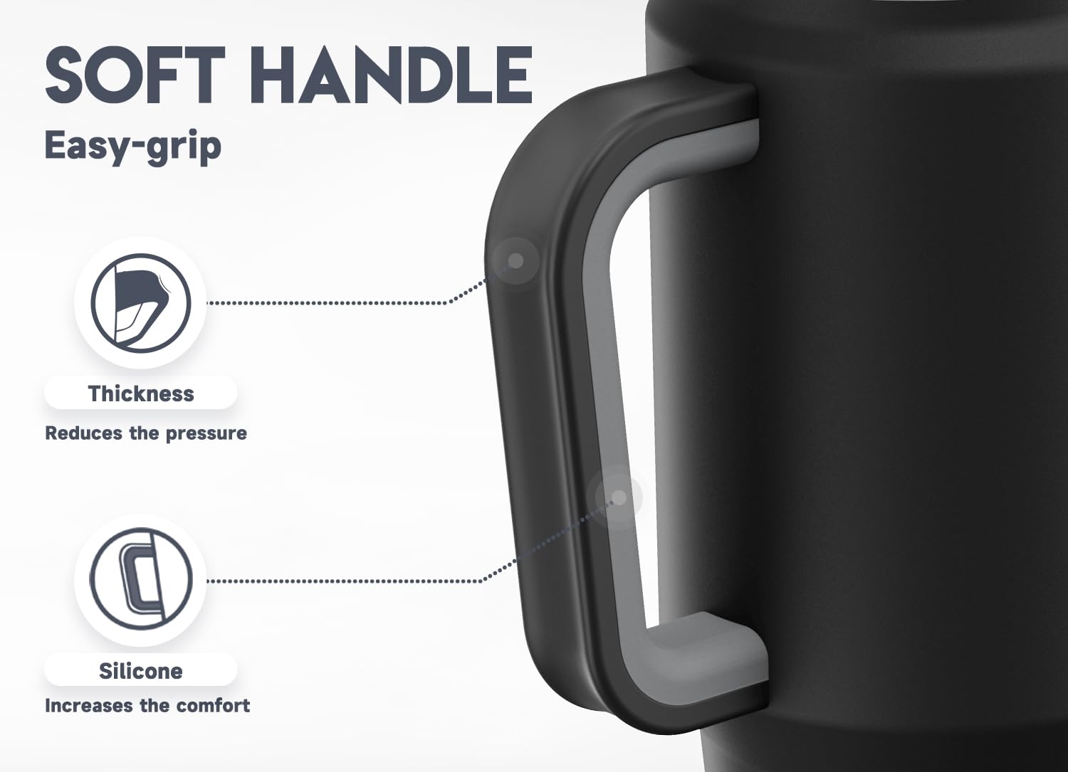 Meoky easy-grip silicone-padded handle enhances comfort and control.