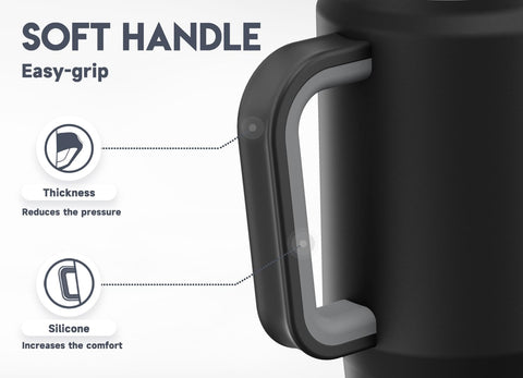 Meoky easy-grip silicone-padded handle enhances comfort and control.
