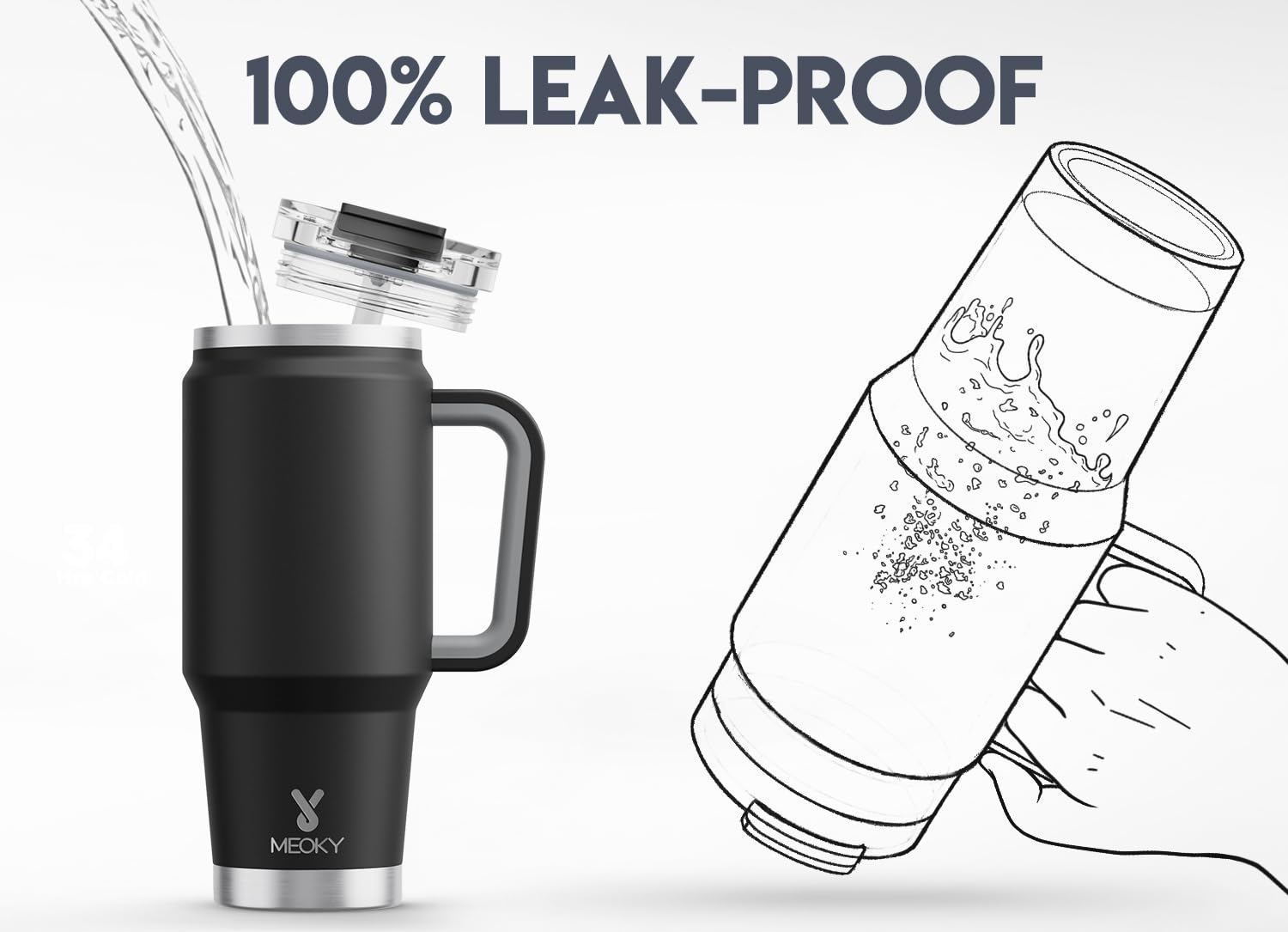 Meoky leak-proof design with 2-in-1 straw and sip lid.