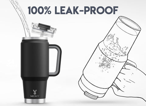 Meoky leak-proof design with 2-in-1 straw and sip lid.
