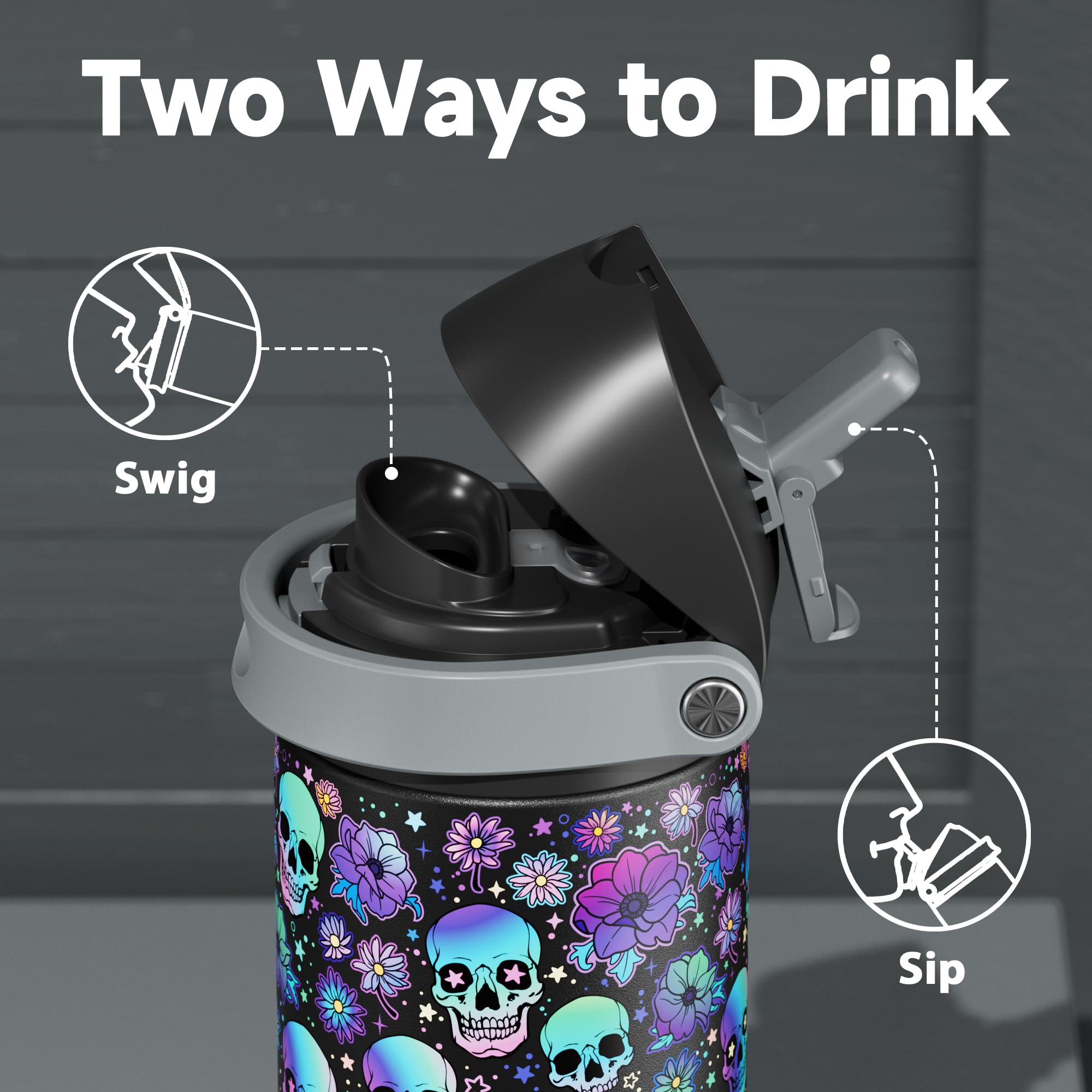 Meoky leak-proof bottle with locking carry loop for travel