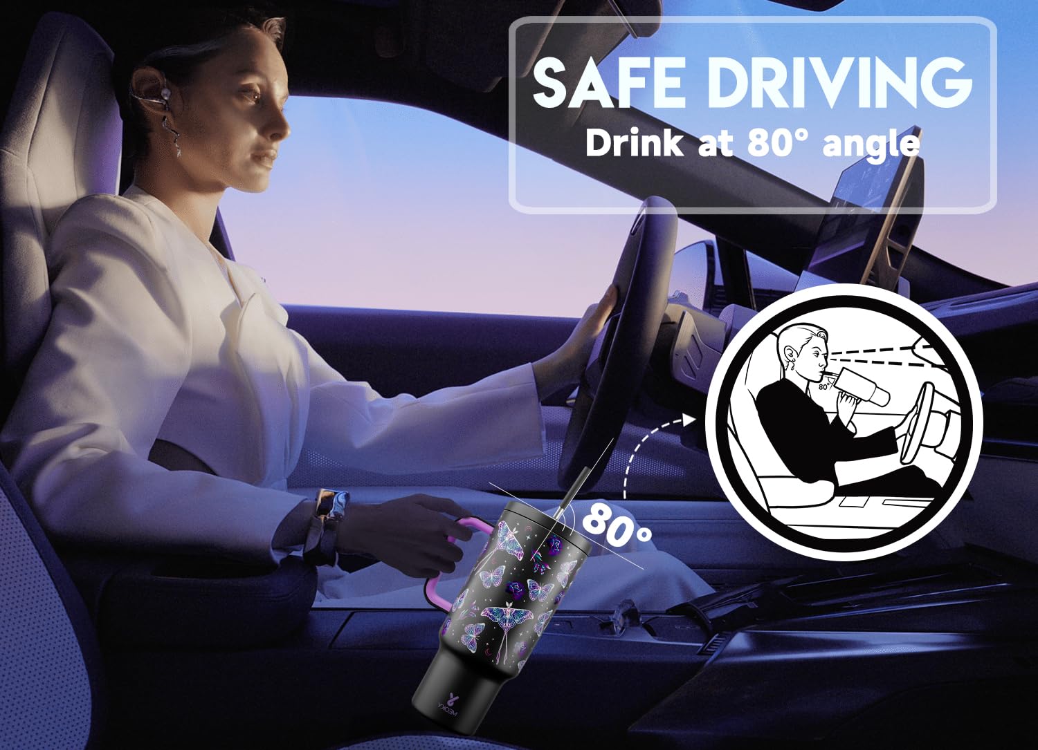 Meoky leak-proof lid with straw prevents spills during travel and daily use.