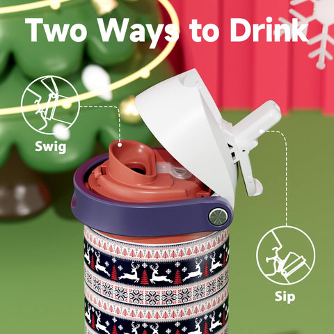 Meoky push button spout lid bottle for quick swigs on the go