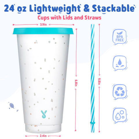 Meoky 24oz tumblers with straws are ideal for pool days and outdoor adventures.