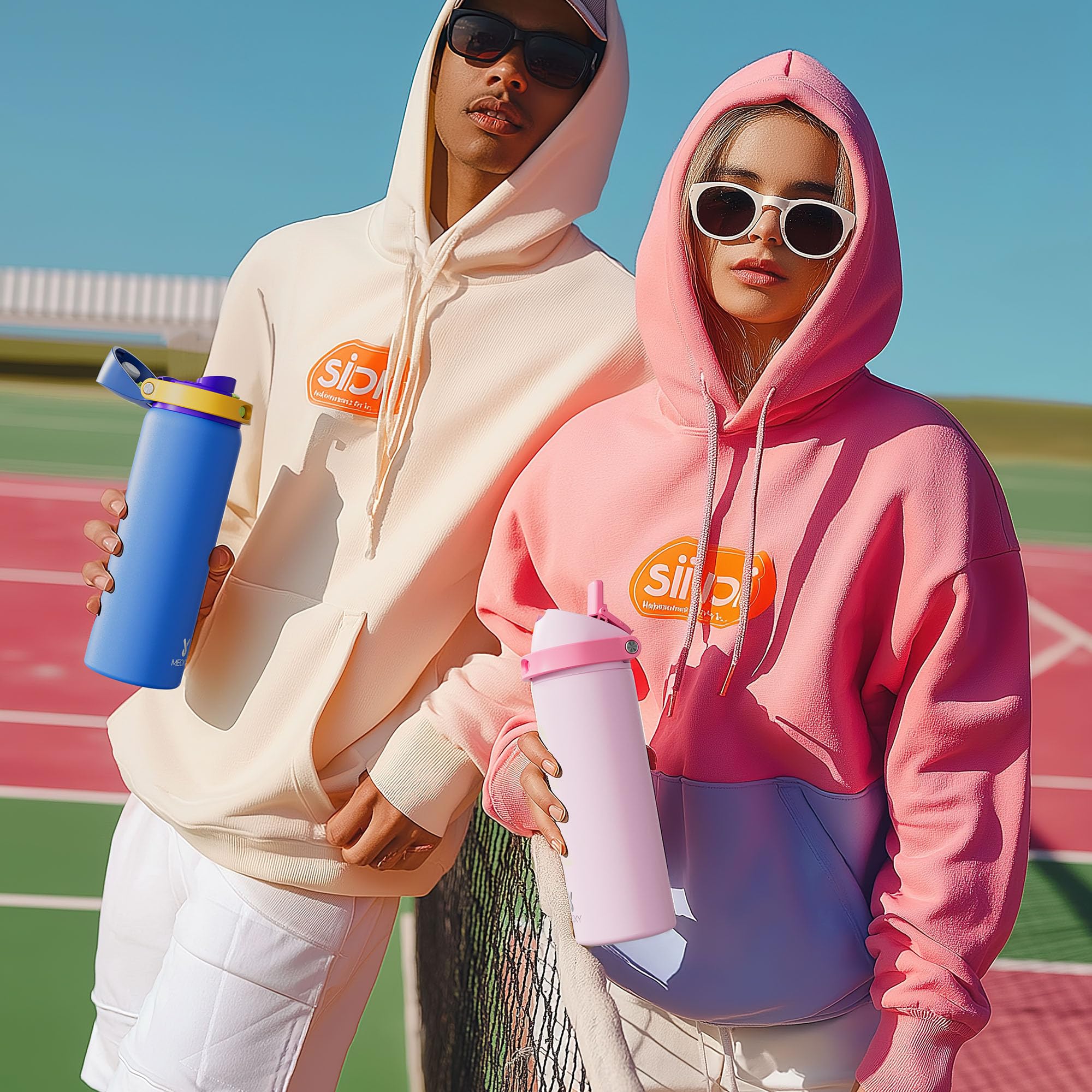 Meoky stainless-steel bottle with flip straw for easy sipping