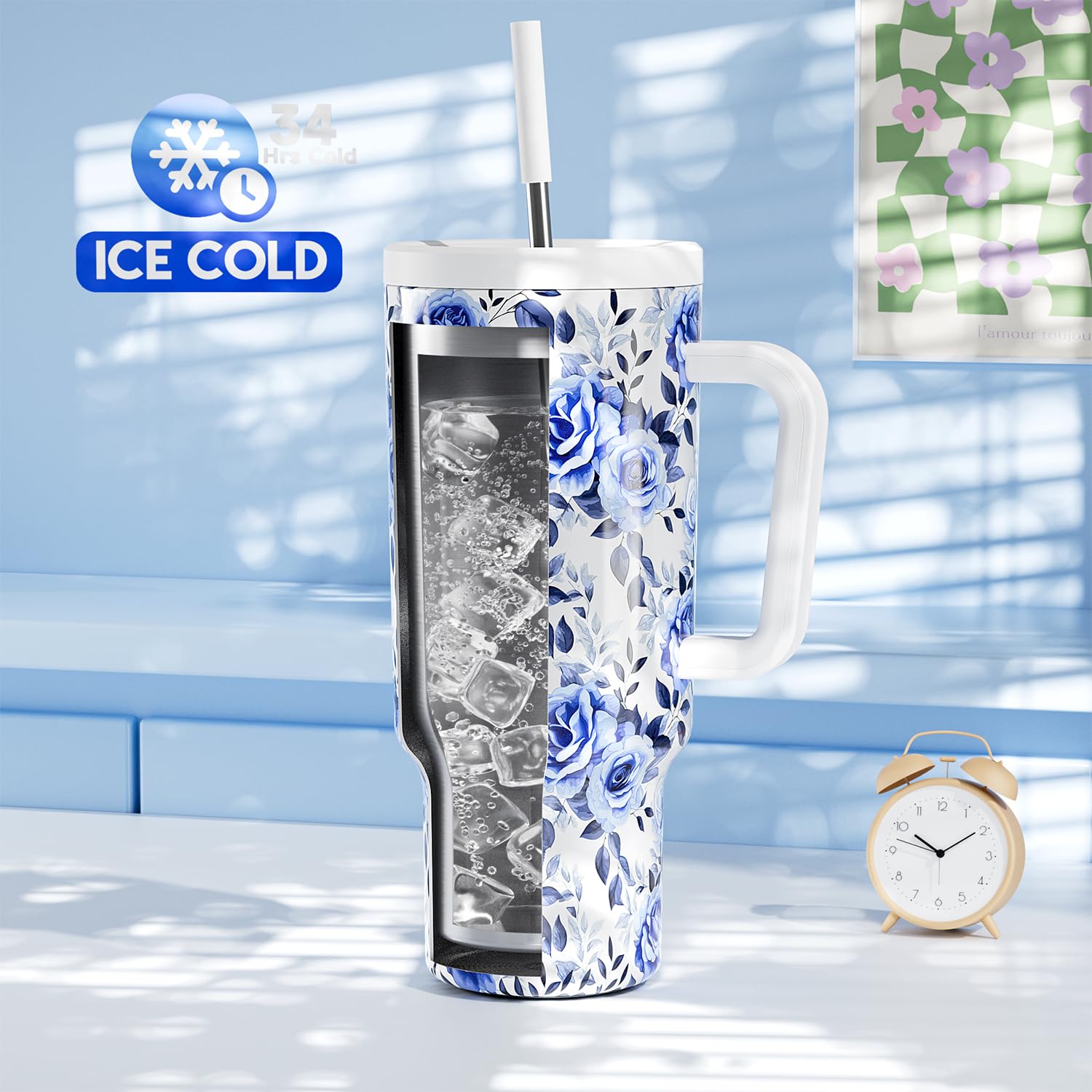 Meoky stainless steel insulated 40oz tumbler maintains cold drinks longer