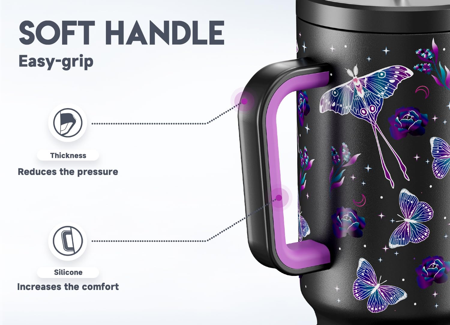 Meoky stainless steel with double-wall insulation maintains beverages at cool temperatures.