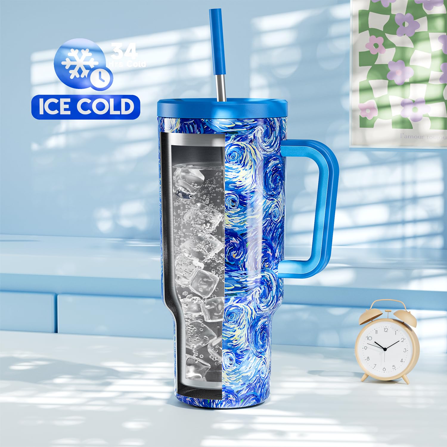 Double‑wall insulation keeps beverages cold on commutes and trips.