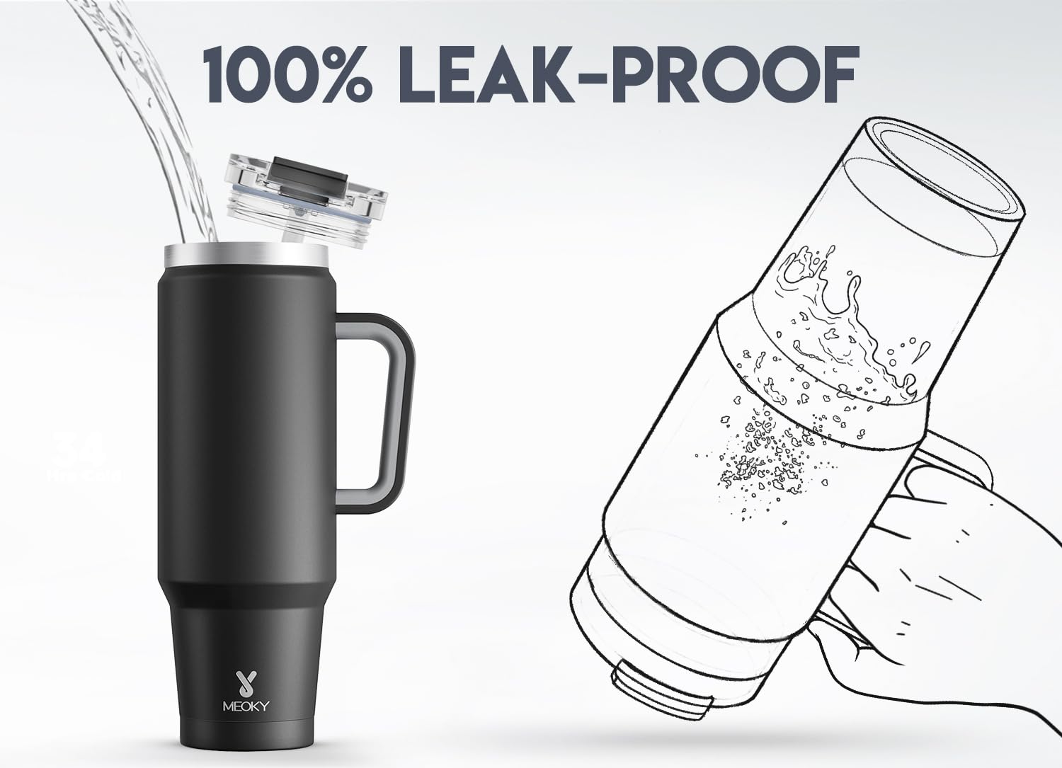 Meoky tumbler fits most car cup holders for driving convenience.