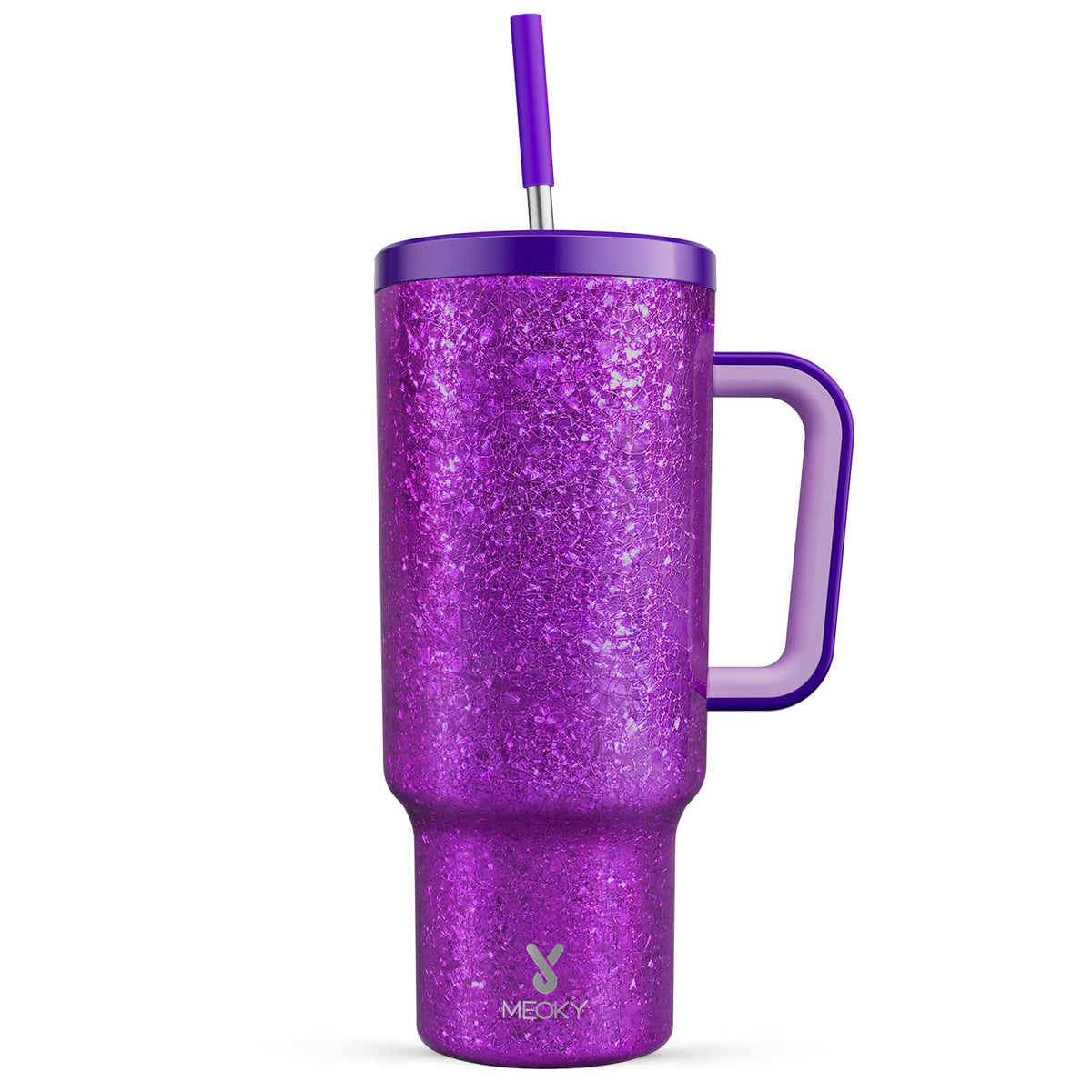 Meoky 40 oz tumbler with lavender finish, handle and straw, easy grip for daily on-the-go.