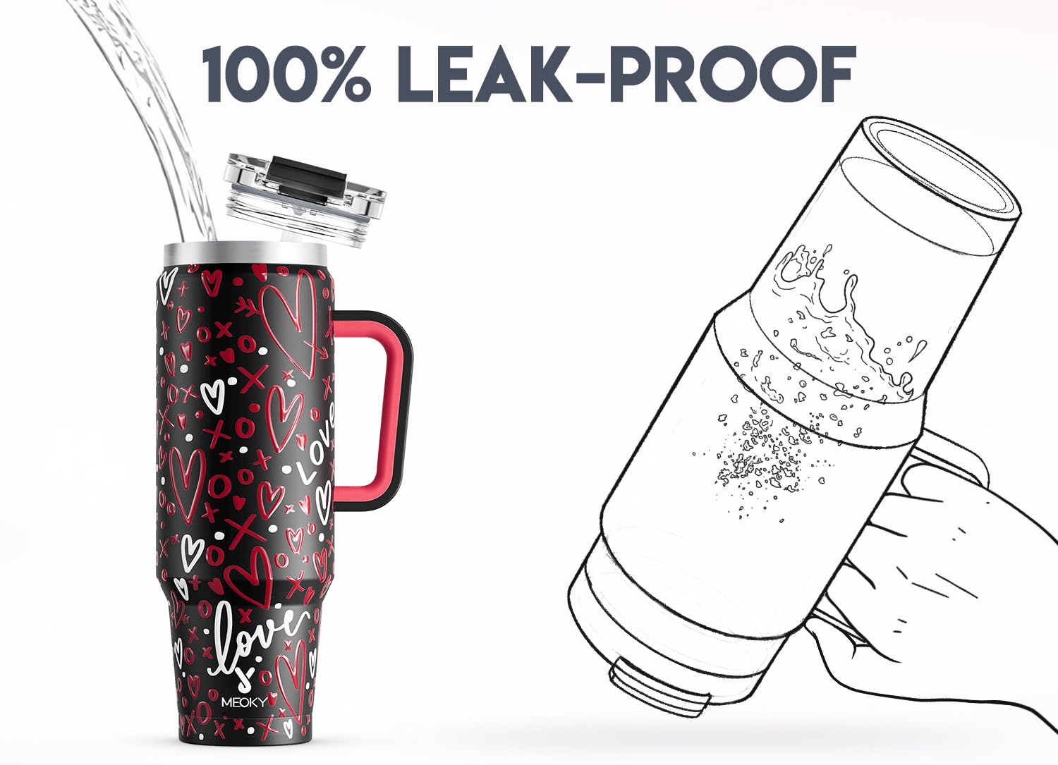 Meoky 40oz insulated tumbler in double-wall design preserves cold beverages.