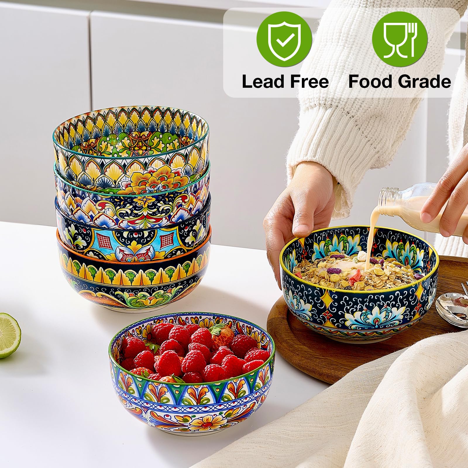 Meolibour bohemian-pattern bowls in bright colors for stylish dining.