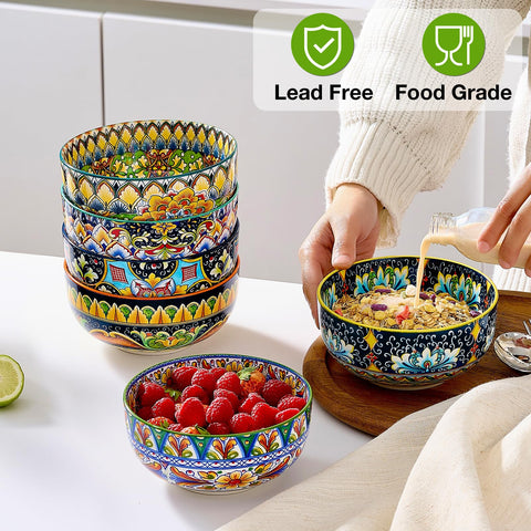 Meolibour bohemian-pattern bowls in bright colors for stylish dining.