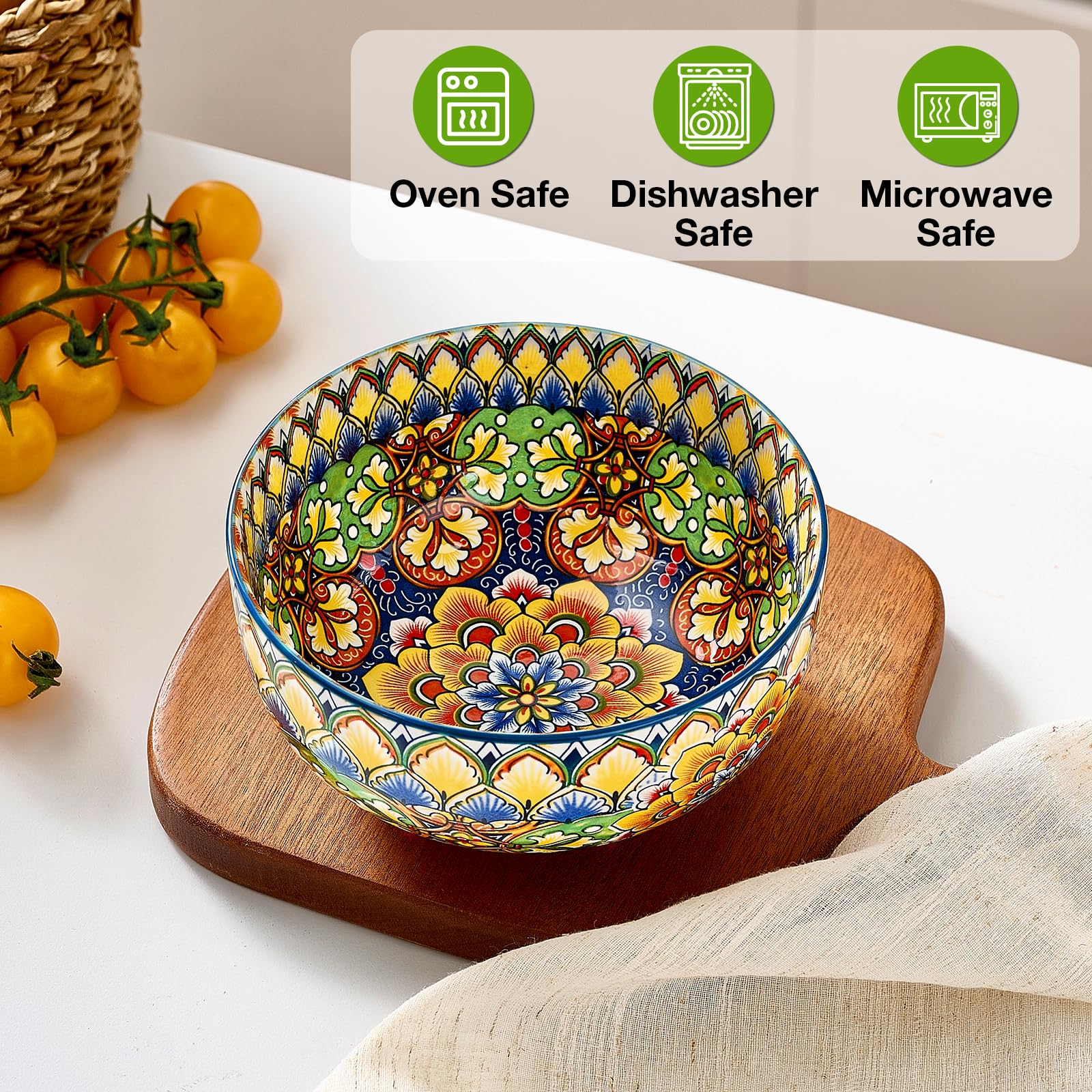 Meolibour colorful dining bowls, versatile for salads, pasta, and desserts.
