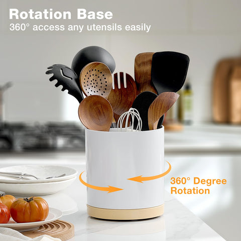 Meolibour large utensil crock keeps kitchen tools neatly organized.