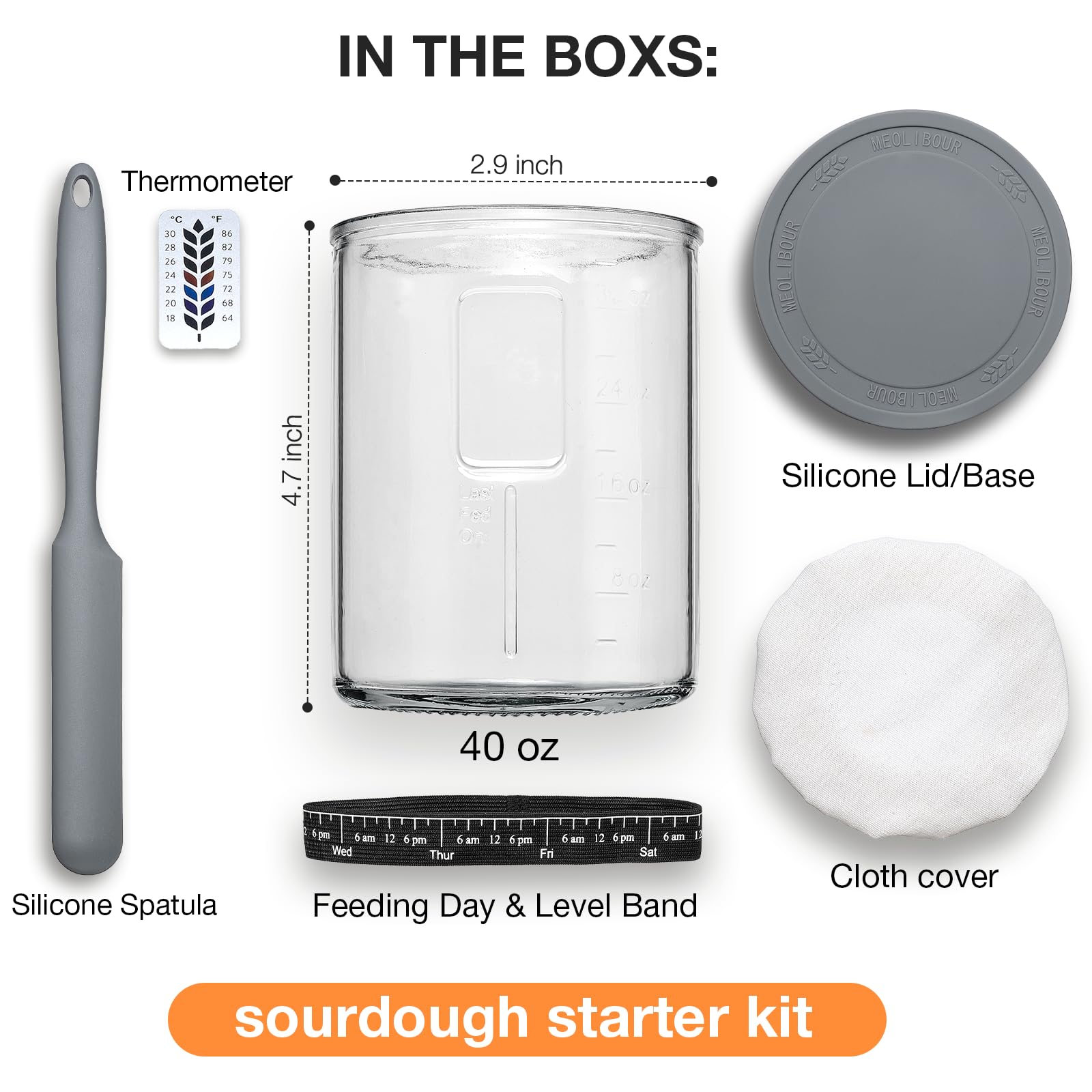 Meolibour Premium Pro Sourdough Starter Jar feeding band tracks last feed for consistency