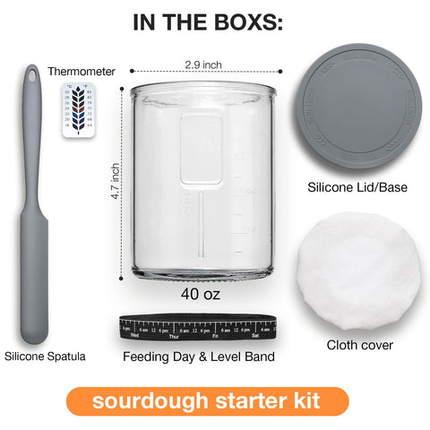 Meolibour Premium Pro Sourdough Starter Jar feeding band tracks last feed for consistency