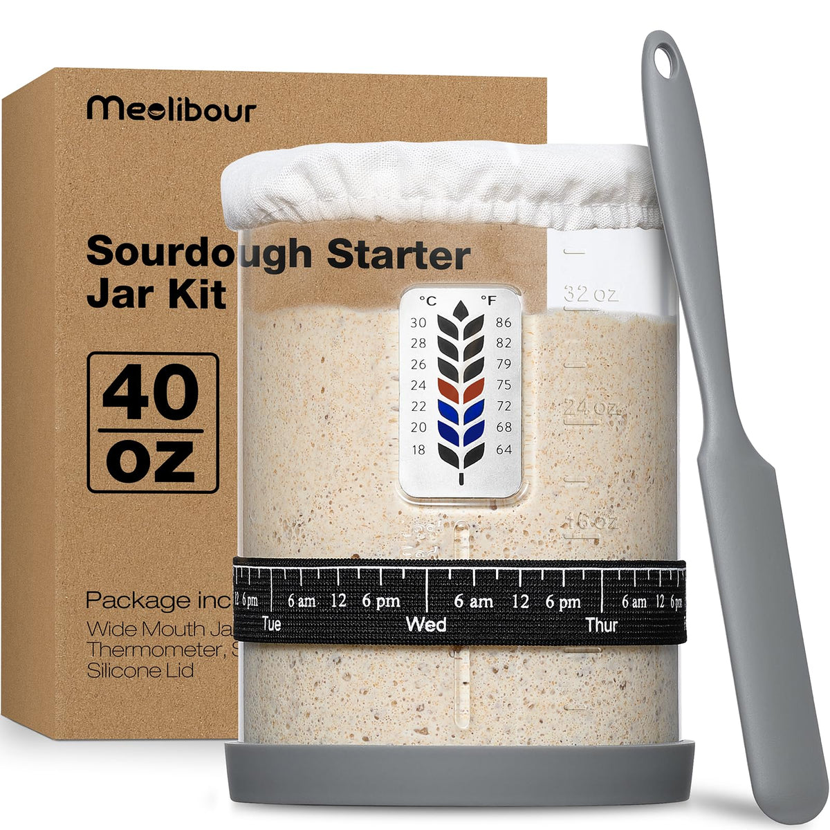 Meolibour Premium Pro Sourdough Starter Jar wide mouth enables easy mixing and feeding