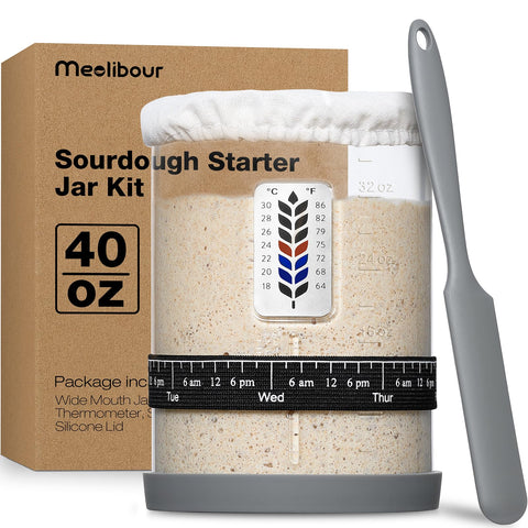 Meolibour Premium Pro Sourdough Starter Jar wide mouth enables easy mixing and feeding