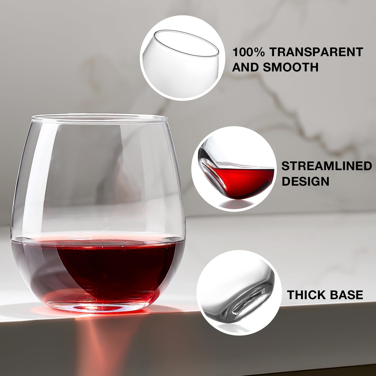Meolibour stemless base offers stability to prevent tipping during parties.