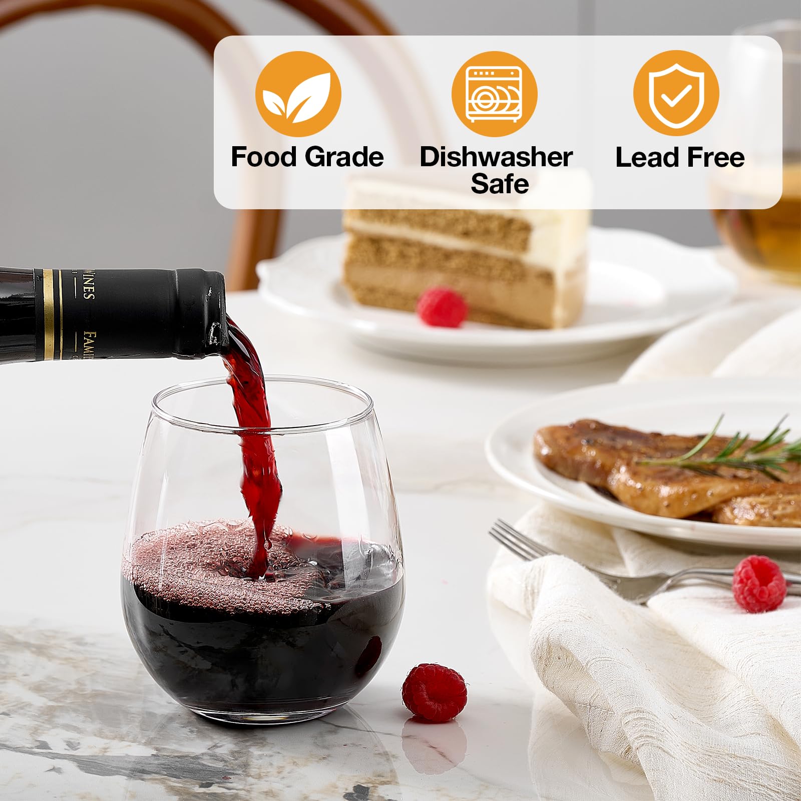 Meolibour crystal-clear wine glass is dishwasher-safe for easy cleanup after gatherings.