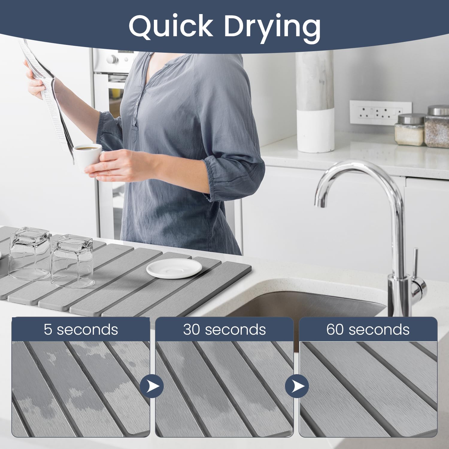 Meowoo Stone Drying Mat absorbing water rapidly after washing dishes